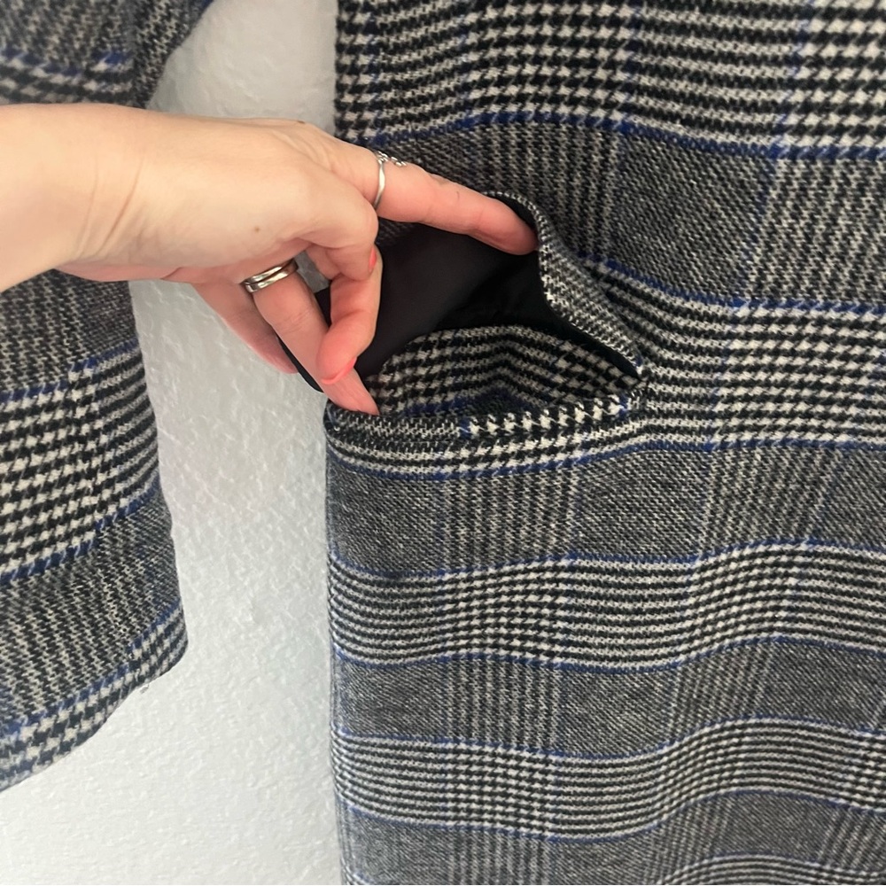 Levi's Amaya Wool Blend Fur Trimmed Collar Meteorite Plaid Pea Coat Size Small - Picture 6 of 16